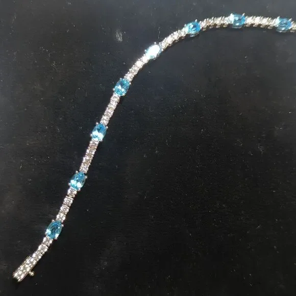 Blue Topaz & CV 7.5 Tennis Bracelet In Gift Box; For Kitty Rescue!